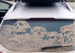 Artist Recreates Mount Rushmore On His Dusty Windshield